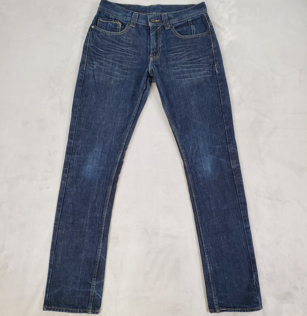 Levis 511 Jeans Mens 31x33 Skinny Blue Raw Denim Zip Pockets Whiskered 7-Pocket